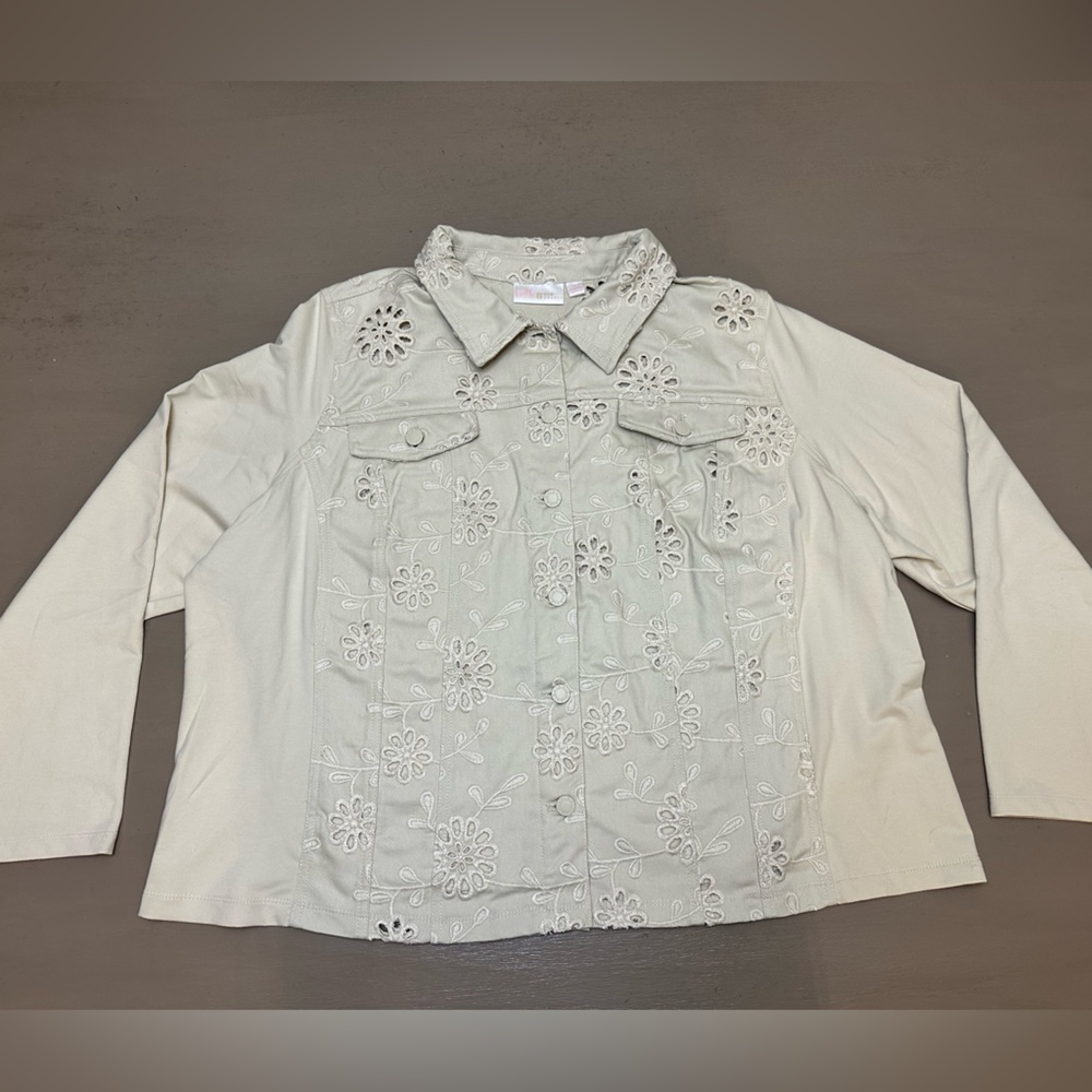 Belle by Kim Gravel Lace Detail Top in Cream Women’s Jacket Size 2X